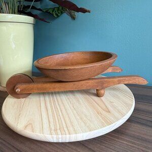 Vintage Wooden Wheelbarrow Fruit/Nut Bowl Table Centerpiece MCM Cabin Core